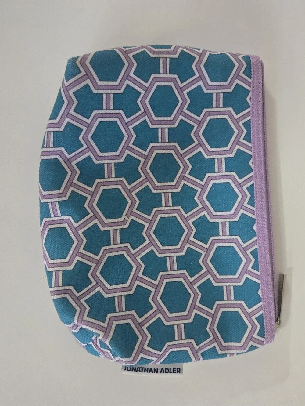 Clinique x Jonathan Adler Teal Lavender Geometric Makeup Cosmetic Bag